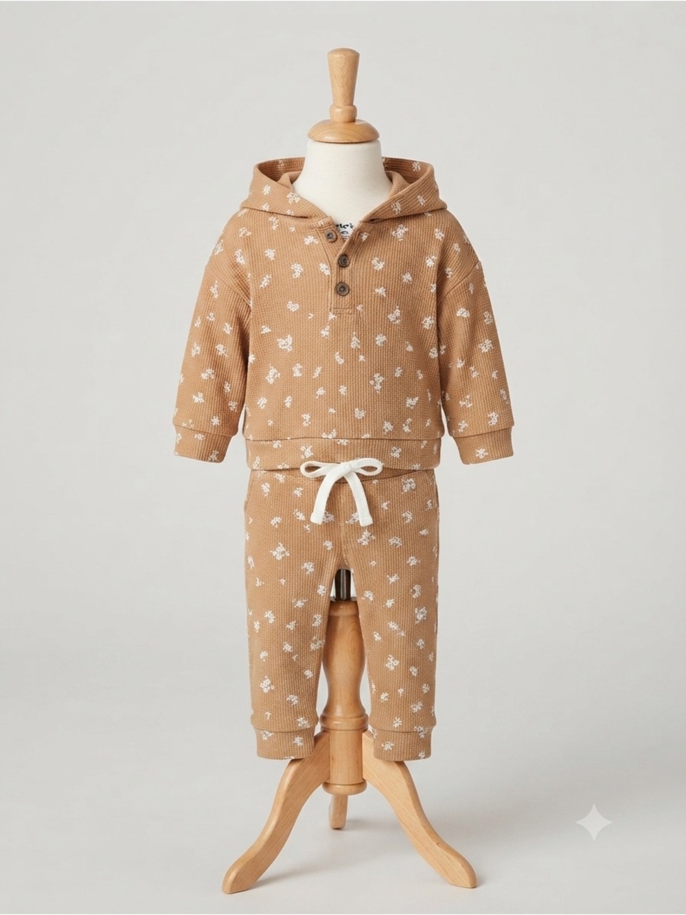 Old Navy Tan Floral Waffle-Knit Hoodie & Joggers Set
